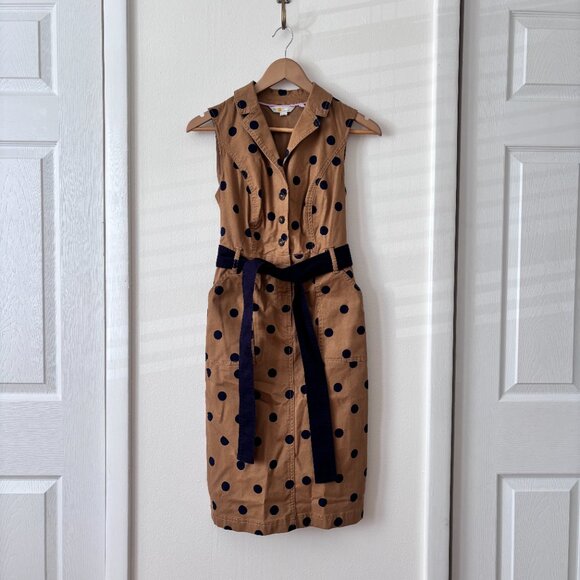 Boden Edith Midi Dress Camel Polka Dot - Picture 5 of 9